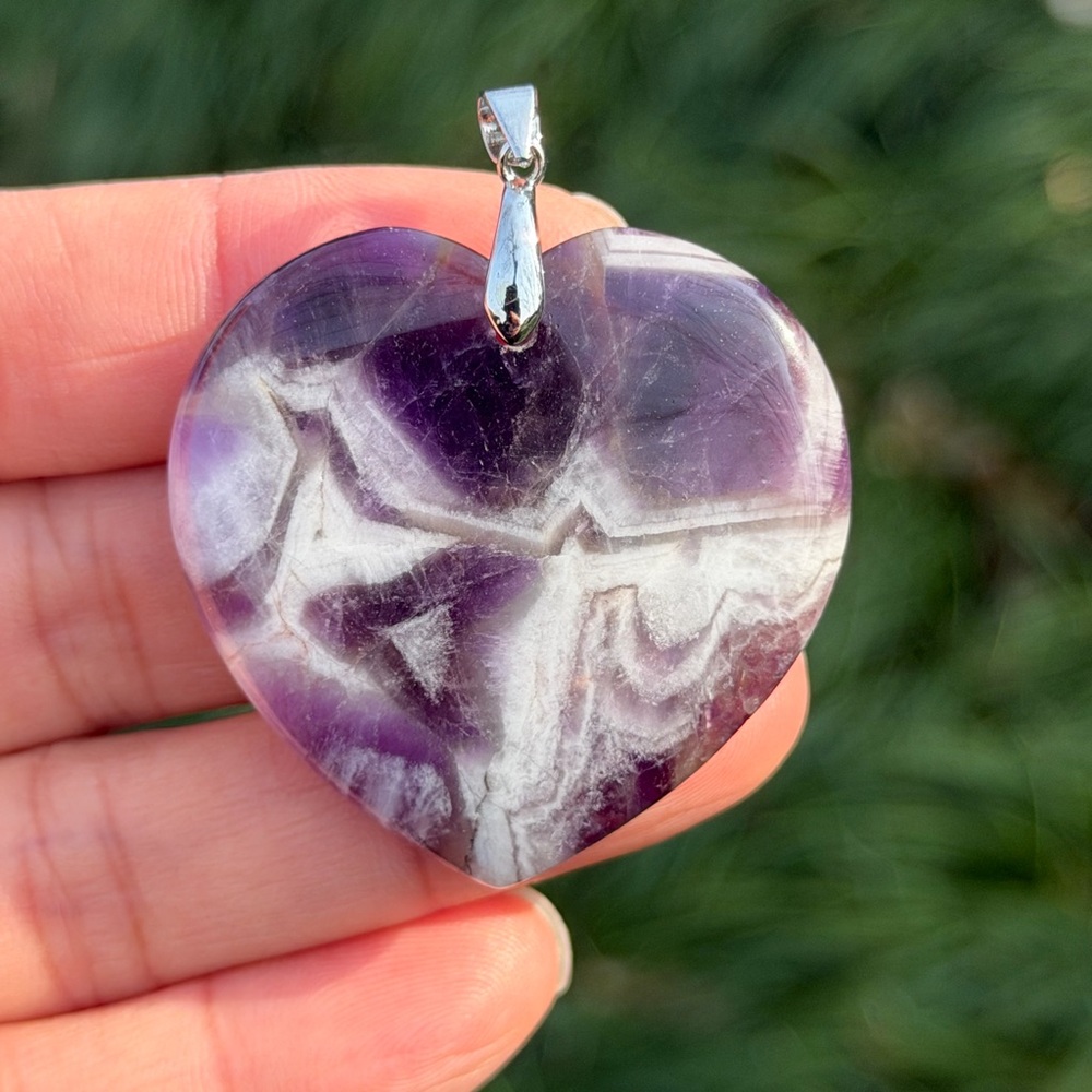 Sterling silver 925 stamped dream amethyst heart pendant 1002